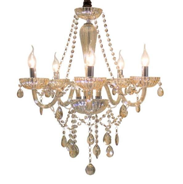 Lustre De Cristal Legítimo K9 5 Braços Âmbar Maria Tereza St5004