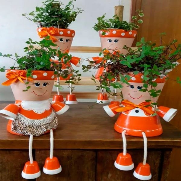 Casal De Vasos Boneco Articulado Para Plantas Laranja Madeiramadeira