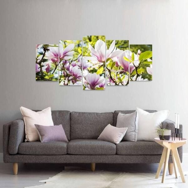 Quadro Planta Flor Magnólia Natureza Artístico Mosaico MadeiraMadeira