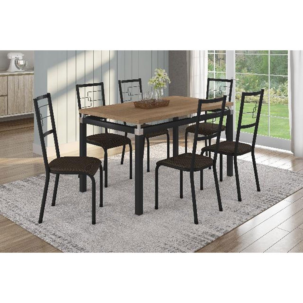 Conjunto De Mesa Copenhague 1 36 6 Cadeiras Tampo Fabone Preto