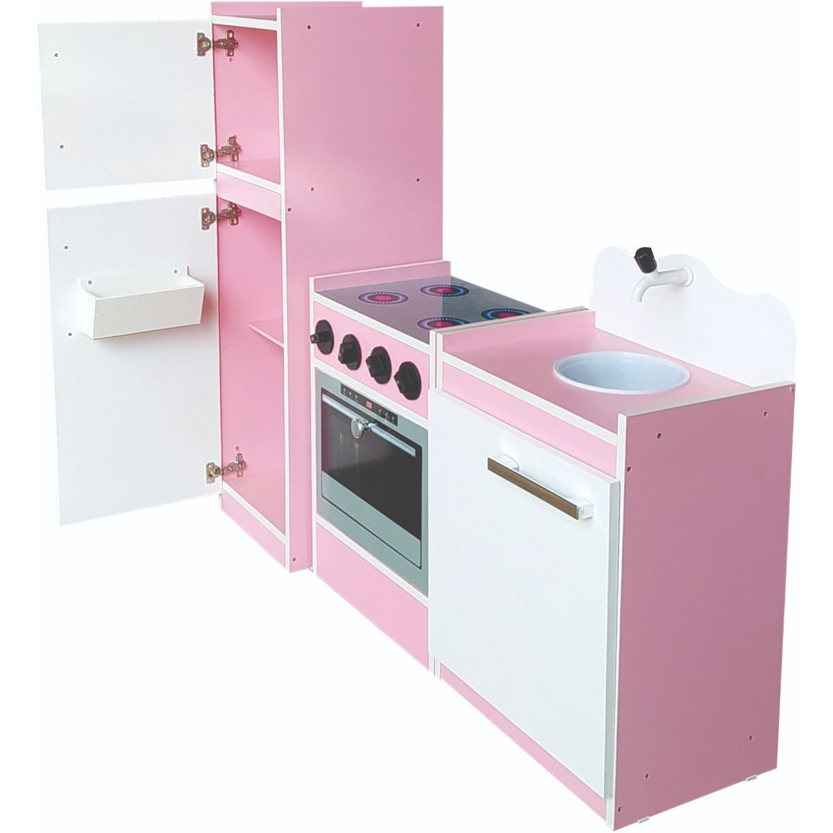 Kit Cozinha Compacta Para Criança Modulado 3 Peças Branco Rosa