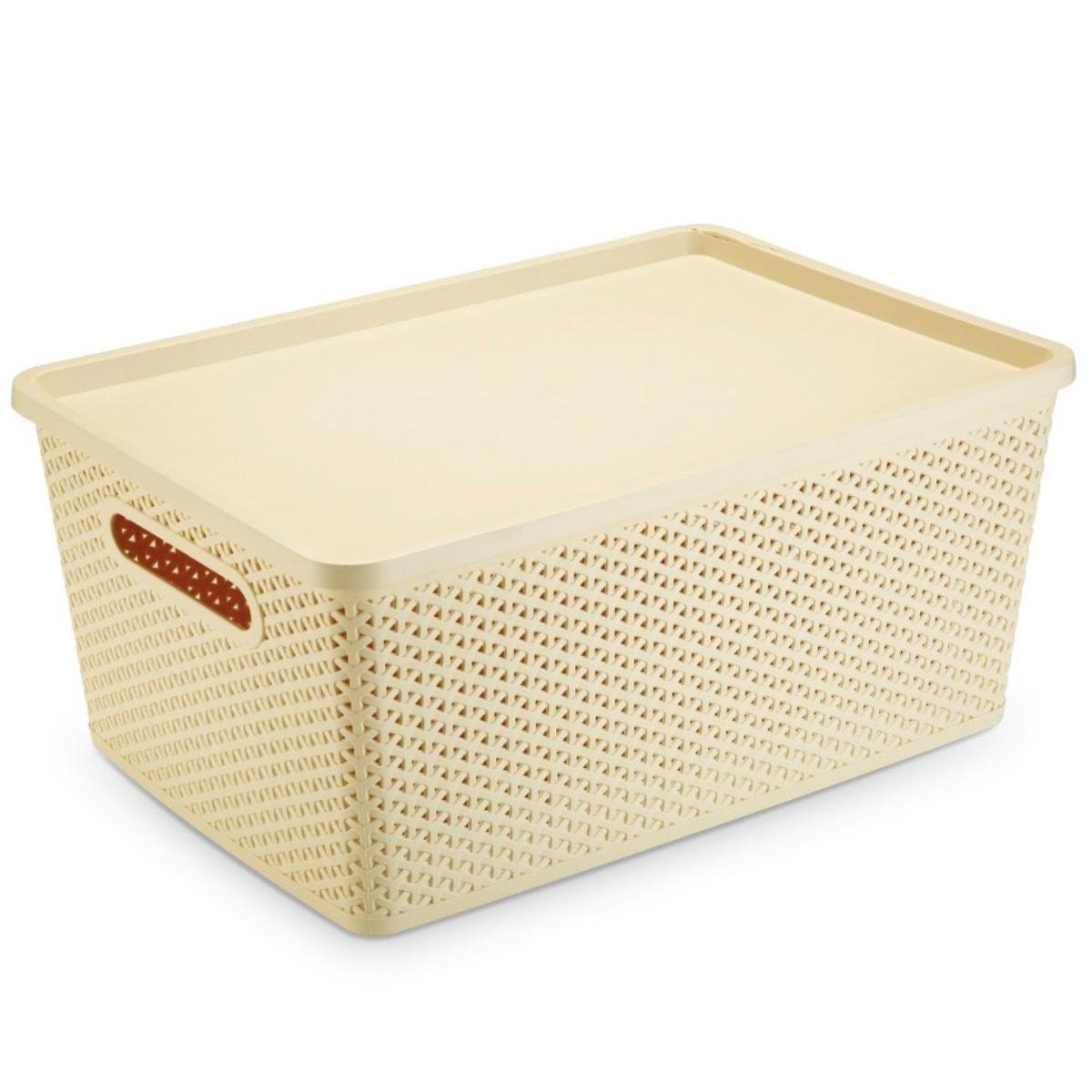 Caixa Organizadora Rattan Tampa 35 Litros Creme MadeiraMadeira