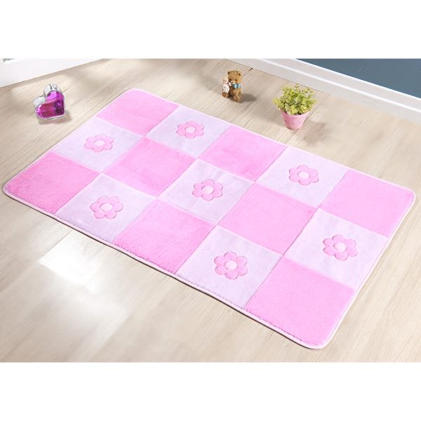 Tapete Quarto Infantil Menina Pelúcia Margaridas Rosa 1 20M x 74cm