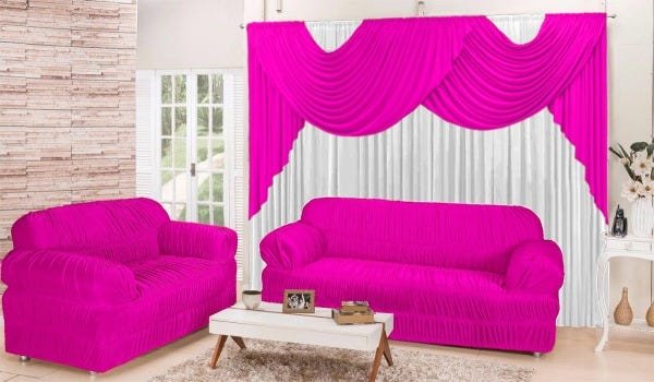 Kit Sala Conforto Cortina X M E Capas E Lugares Pink