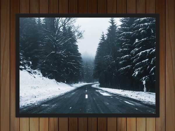 Quadro Decorativo Estrada Neve Inverno Paisagem Natureza Moldura