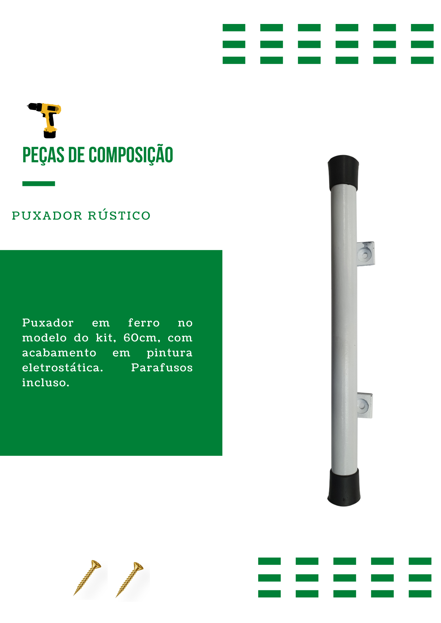 Kit P porta até 75CM Puxador Celeiro Rustico Branco Roldana