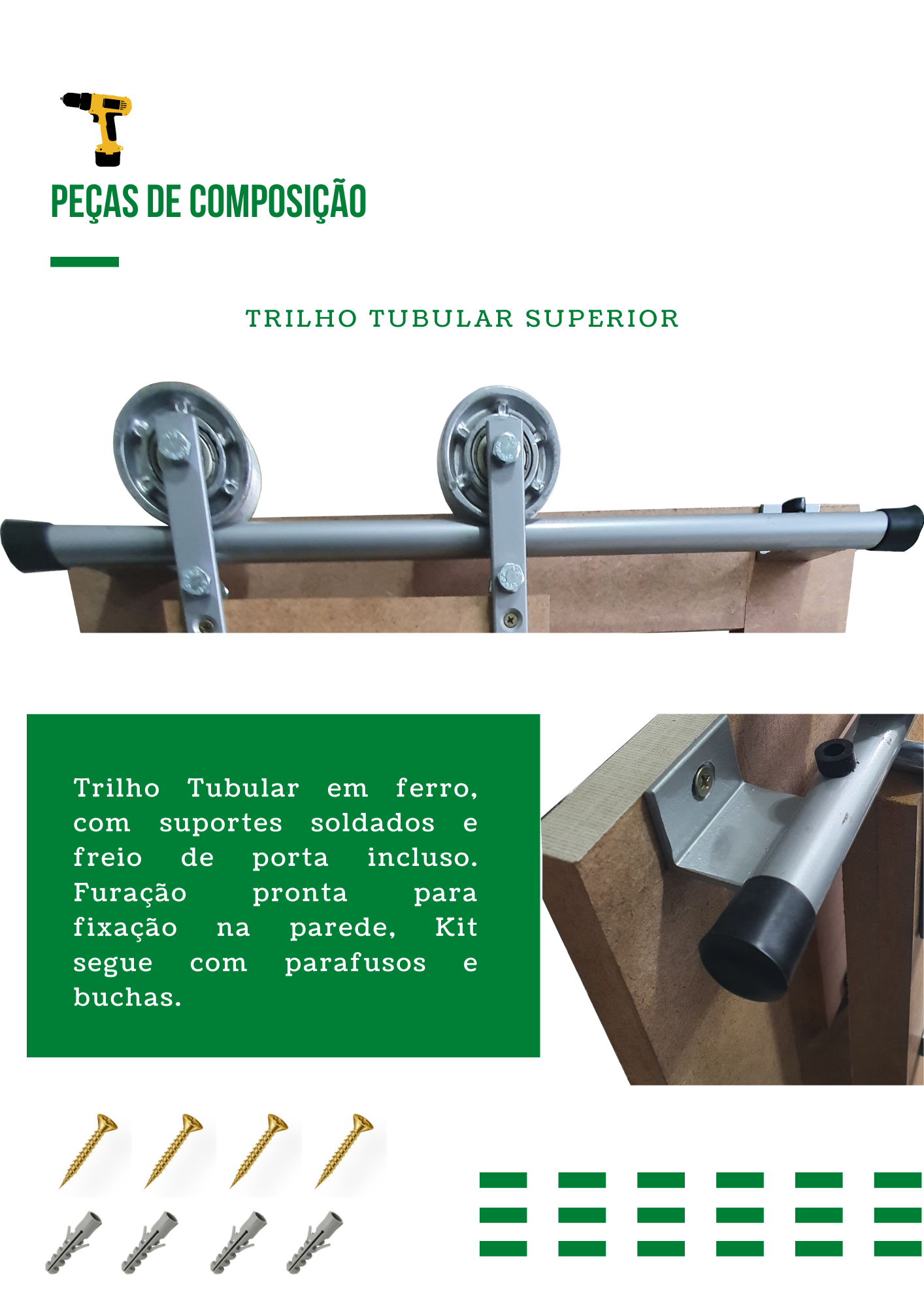 Kit P Porta Celeiro Tubular Rustico At Cm Roldana Aparente Trilho