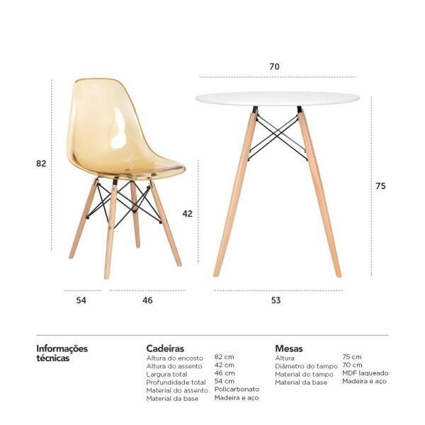 Conjunto De Mesa Redonda Eames 70cm Branco 3 Cadeiras Eiffel Dsw