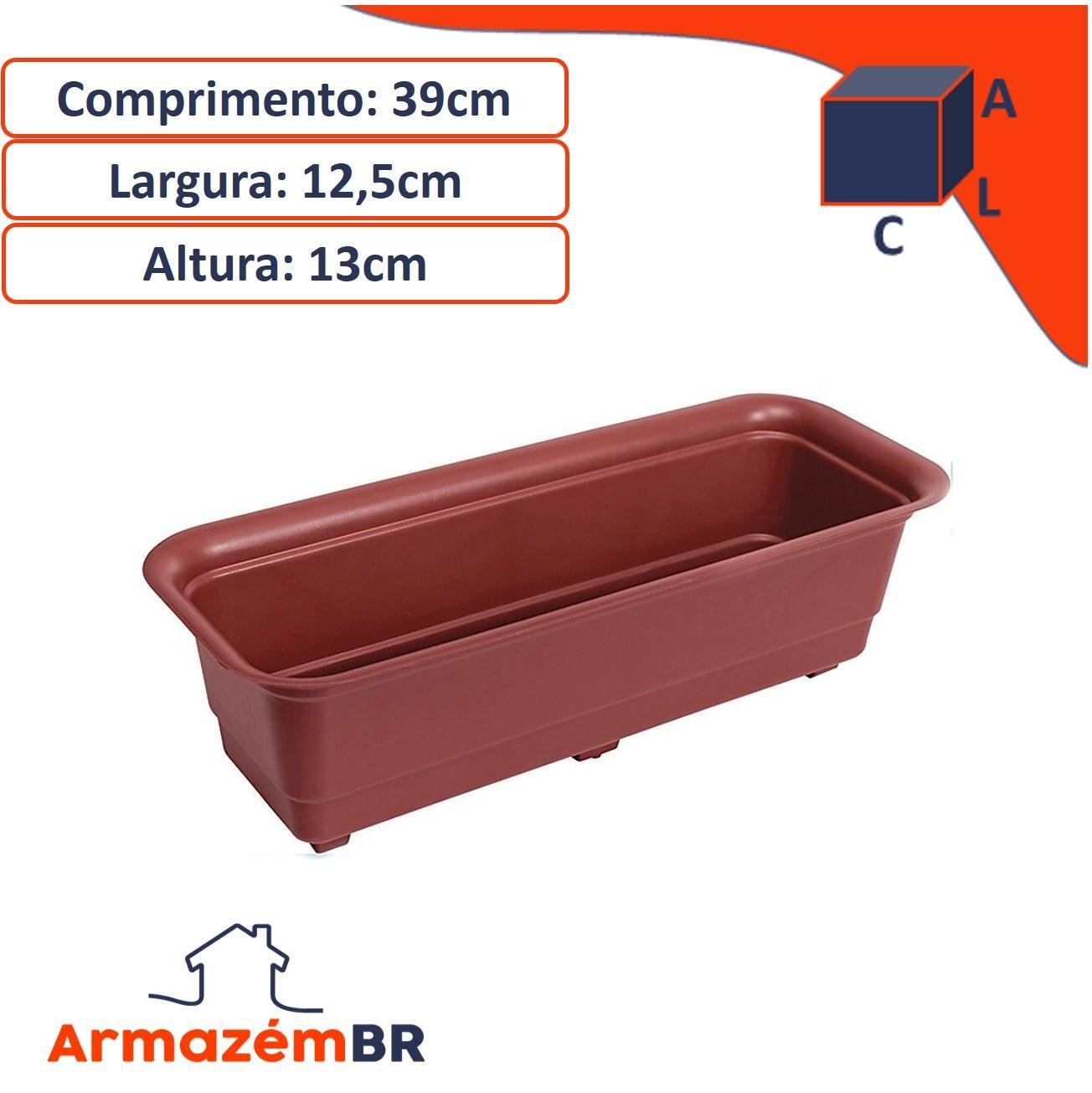 Kit 5 Jardineira Floreira Vaso Retangular 39Cm Planta Marrom