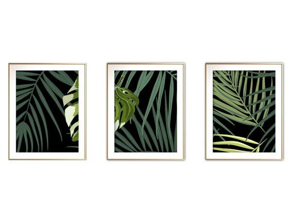 Quadro Decor Canvas Dourado 30x66 Folhas Tropicais Mod 157 MadeiraMadeira