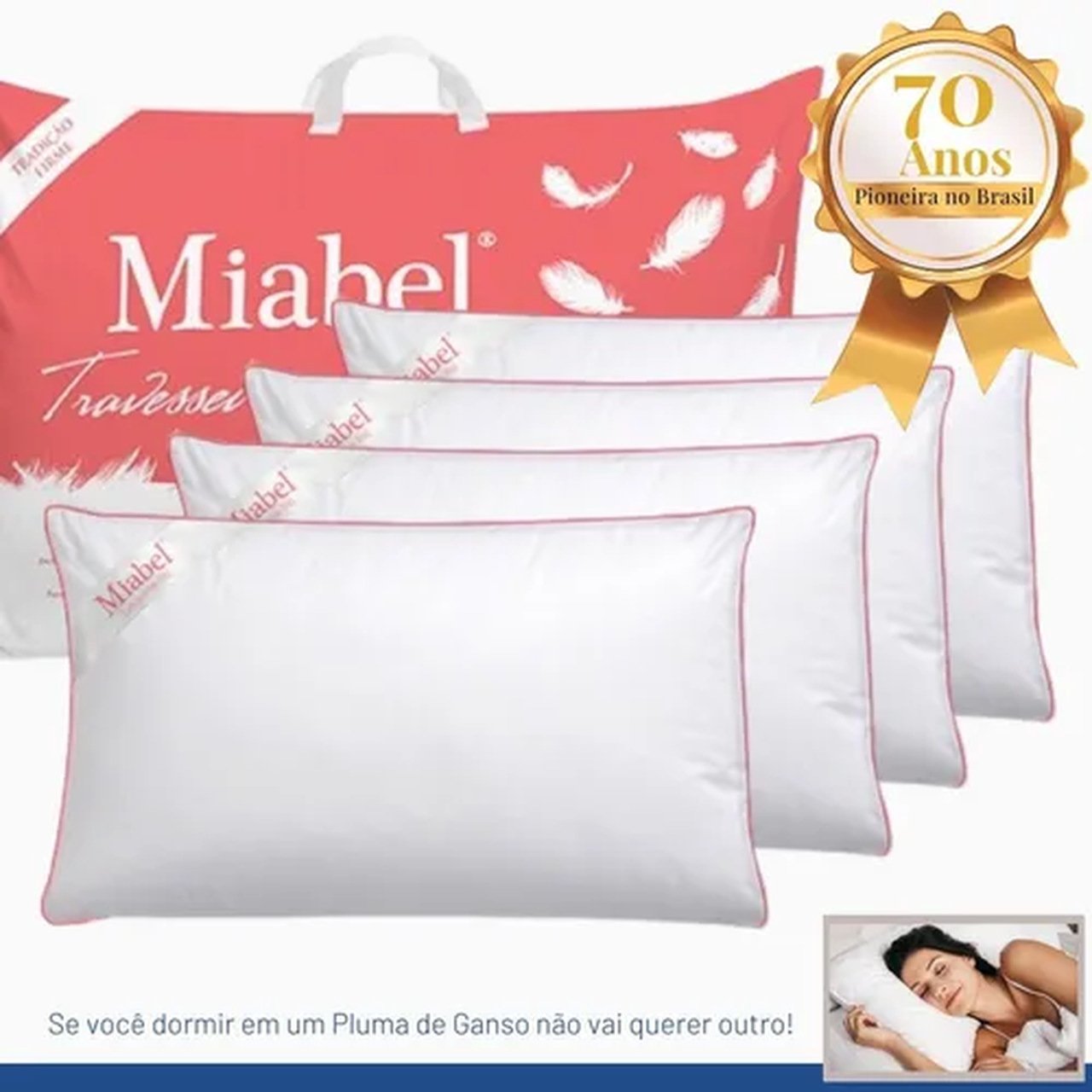 Kit 4 Travesseiro Penas De Ganso Miabel Tradição Firme MadeiraMadeira