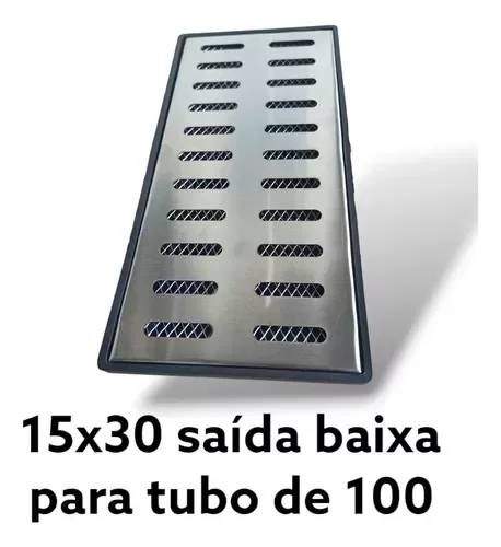 Ralo Pluvial Quintal 15x30 Inox 304 Cocho Coletor Saída Baixa 100mm e