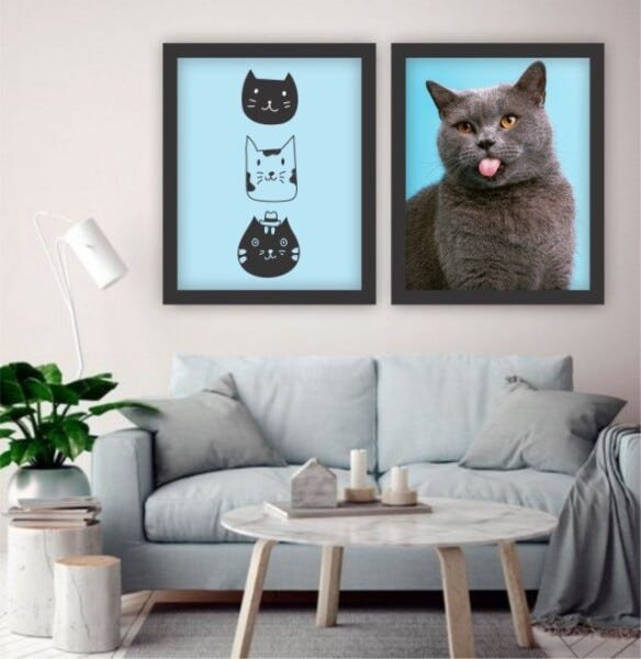 Conjunto Quadros Decorativos Gato Gatinhos Desenho X Cm