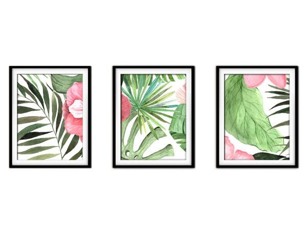 Quadro Decor Canvas Preto 45x96 Folhas Tropicais Modelo 151