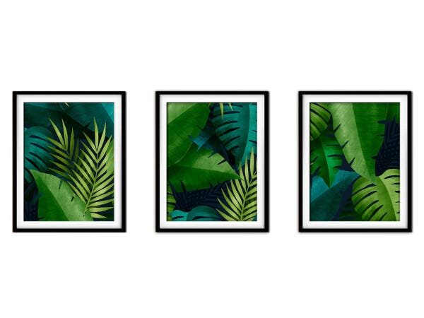 Quadro Decor Canvas Preto 45x96 Folhas Tropicais Modelo 113