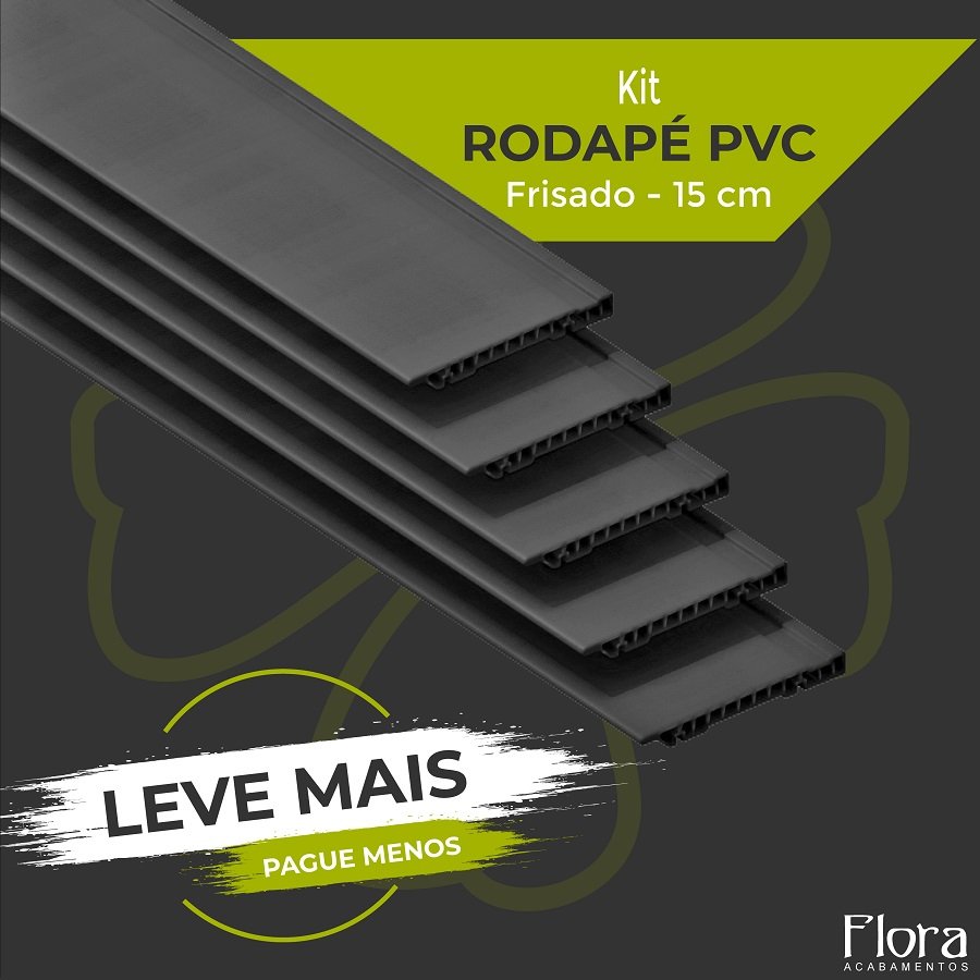 RODAPÉ PVC 15cm FRISADO PRETO KIT 15 BARRAS MadeiraMadeira