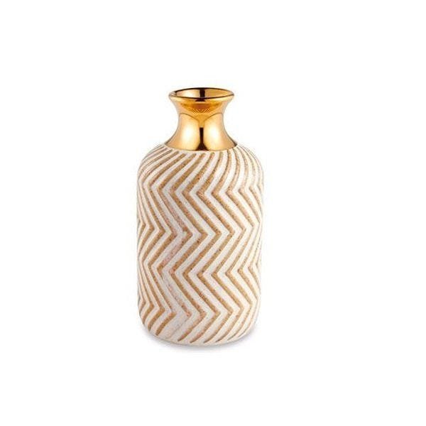 Vaso Nude E Dourado Em Ceramica 15CM MART 10773 MadeiraMadeira