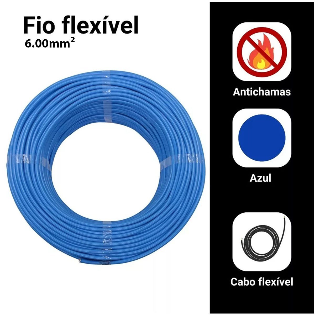 Cabo Flexivel Fio 6mm Antichama Cobre 100 Metros Rolo C Inmetro