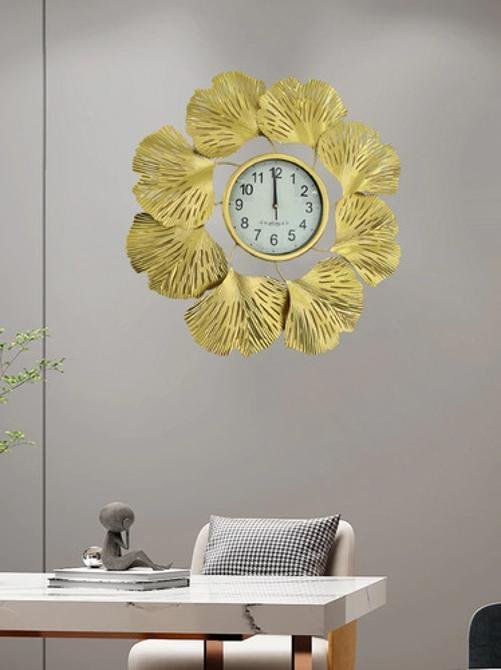 Relógio De Parede Dourado 66Cm Luxuoso Metal Design Europeu