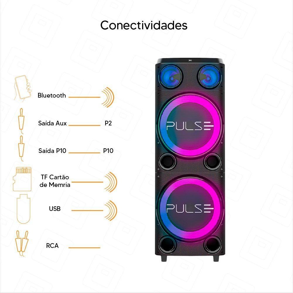 Caixa De Som Pulse Torre Double Sp508 12 Led Bluetooth 2300w