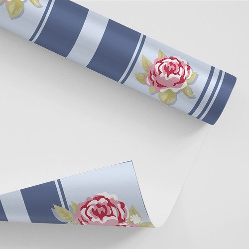 Papel De Parede Adesivo Floral Rosas Listrado Azul M Madeiramadeira