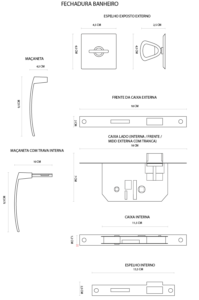 Fechadura Concept Roseta Quadrada Banheiro 54026720 RQ1 401 40CB