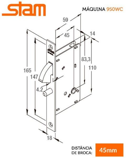 Fechadura Stam 950 Bico Papagaio Correr Wc Rq1 Inox Polido MadeiraMadeira