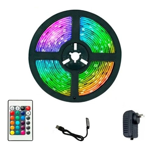 Fita Led Rgb 5050 Rolo 5m Resistente A Água Controle Para Todas