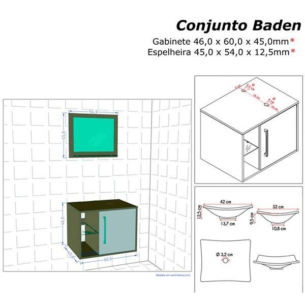 Gabinete Armario Banheiro Completo Baden com Torneira - 4