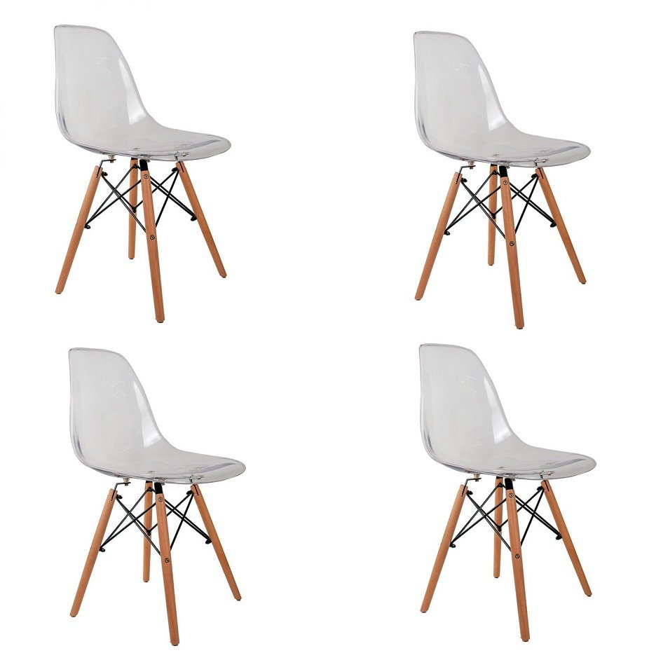 Kit Cadeiras Charles Eames Eiffel Wood Design Transparente