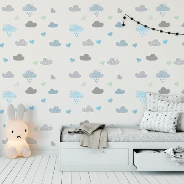 Papel De Parede Bebê Infantil Nuvem Chuva Nuvens C5070 MadeiraMadeira