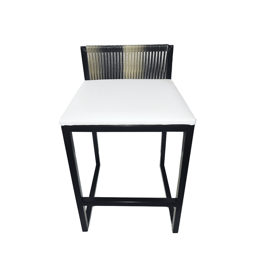 Banqueta Baixa Bali Estilo Industrial Junco Degrade Assento Branco