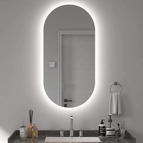 Espelho Lapidado Oval Iluminado Led Frio 50x100cm Woodglass Oval