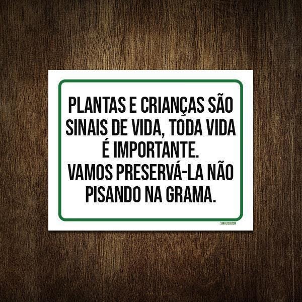 Placa Plantas E Crianças Não Pise Na Grama 27X35 MadeiraMadeira