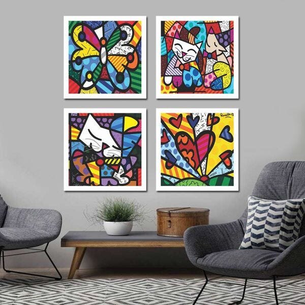 Kit Quadros Romero Britto Moldura Ref Madeiramadeira