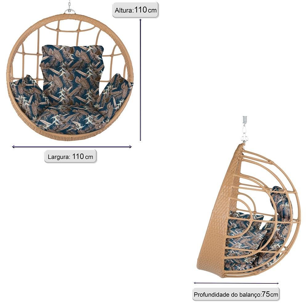Balanço Suspenso Ninho em Alumínio e Fibra Sintética Ráfia e Almofadas