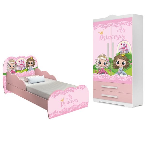 Jogo De Quarto Princesinha Bela Mini Cama E Guarda Roupa MadeiraMadeira