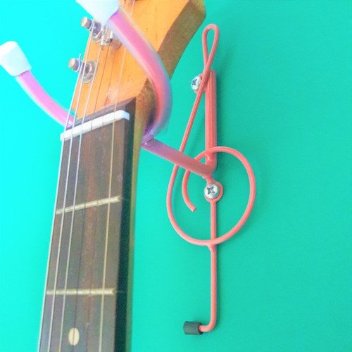 Suporte De Parede Para Viol O Guitarra Baixo Etc Jm Clave Sol Rosa