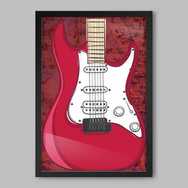 Quadro Guitarra Vermelha Ilustra O X Cm Moldura Padr O Preto