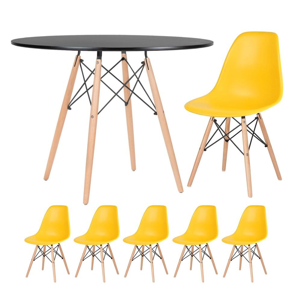 Conjunto De Mesa Redonda Eames Cm Preto Cadeiras Eiffel Dsw