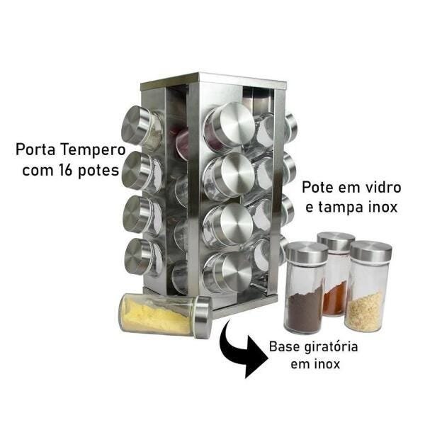 Porta Tempero Condimento Inox Potes Suporte Girat Rio Madeiramadeira