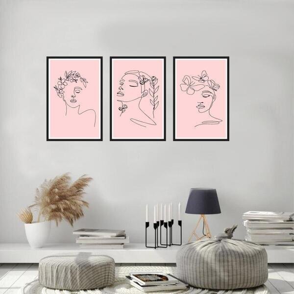 Kit 3 Quadros Decorativos Mulher Minimalista MadeiraMadeira