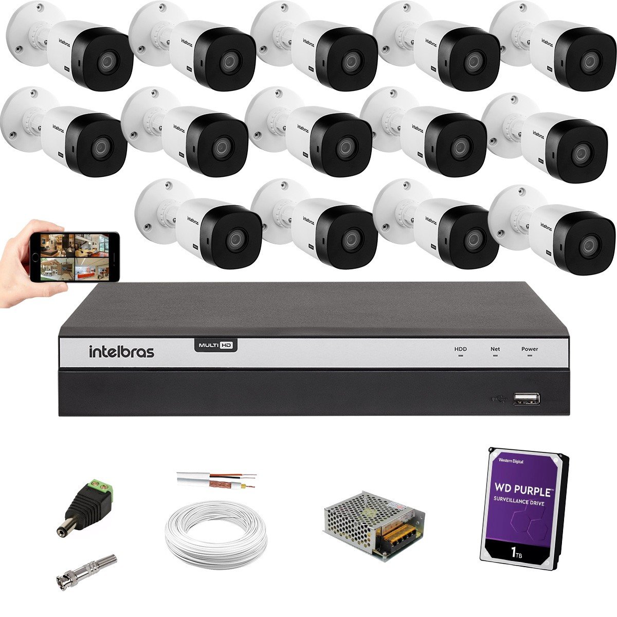 Kit Cftv Intelbras 14 Cam 1220B Full HD Dvr Mhdx 3116 1TB MadeiraMadeira