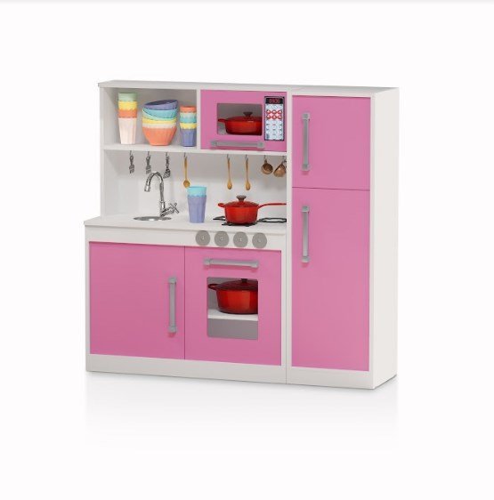 Cozinha Infantil Rosa Geladeira Pia Inox Princesinha MadeiraMadeira