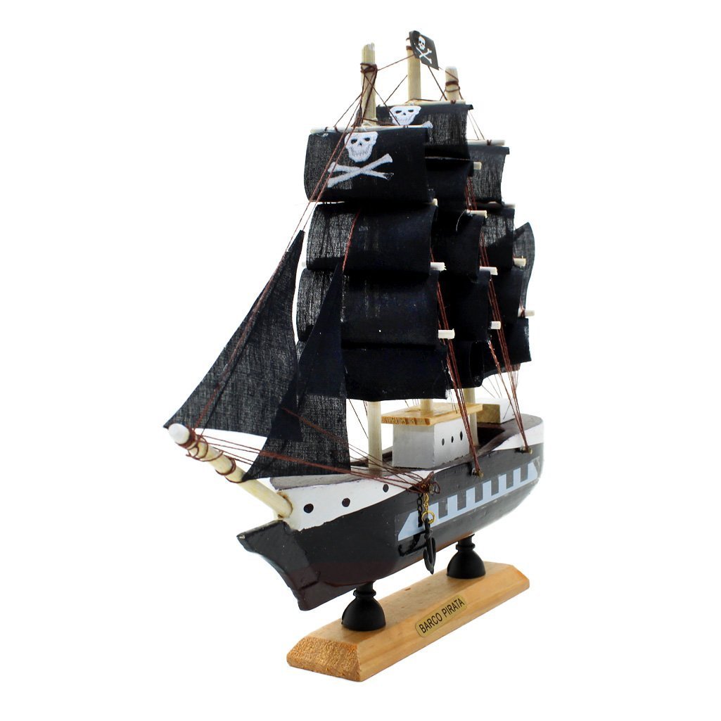 Miniatura Barco Navio Pirata De Madeira Veleiro Decorativo 24cm