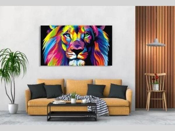 Quadro Decorativo Leão de Judá 60cmx120m em Tela Colorido MadeiraMadeira