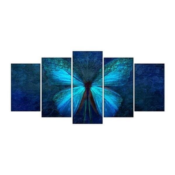 Quadro Decorativo Borboleta Azul Sala 5 Peças MadeiraMadeira