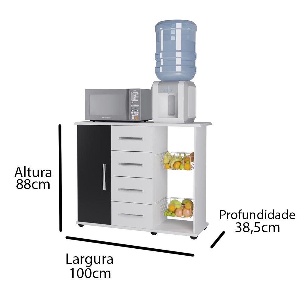 Fruteira Porta e Quatro Gavetas Camila Branco Preto Móveis