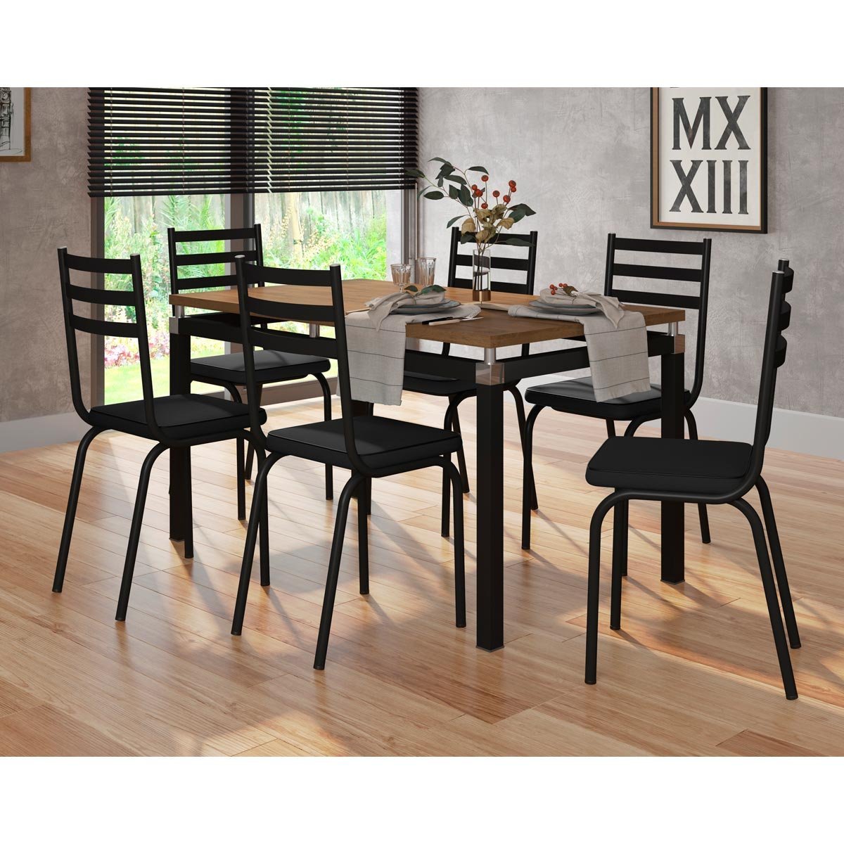 Conjunto De Mesa Tubular 6 Cadeiras 118 Malva Tampo BP 136cm Nature