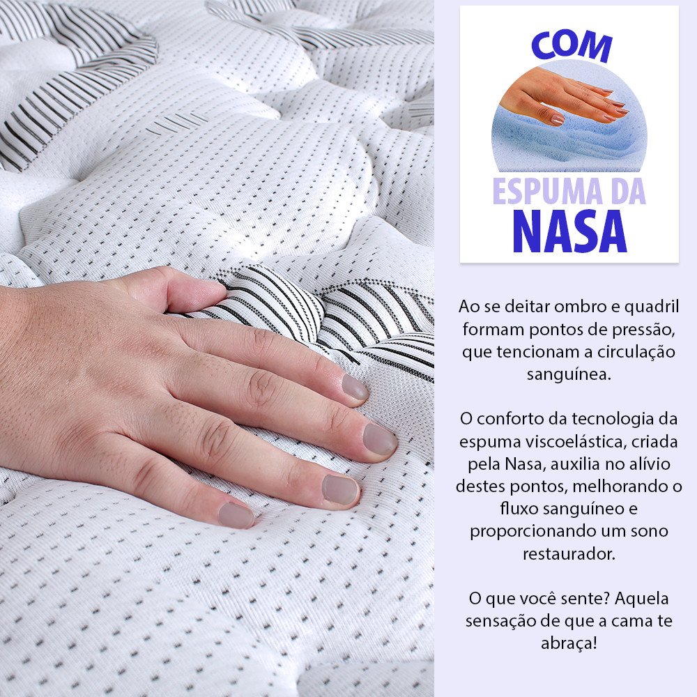 Cama Box Casal Colchão Smart Spring Mola Ensacada e Pillow Top de